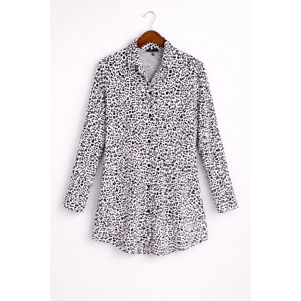 Tart Intimates Large Leopard Print Lounge Sleep Long Shirt Button Front